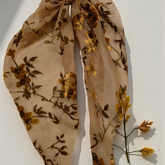Accessories - Anthropologie Chiffon Bow Scrunchie w/Tails Floral Cooper Bronze